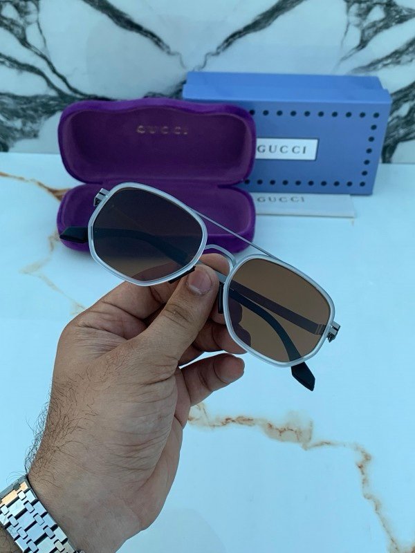 Gucci 011 White Brown Sunglasses