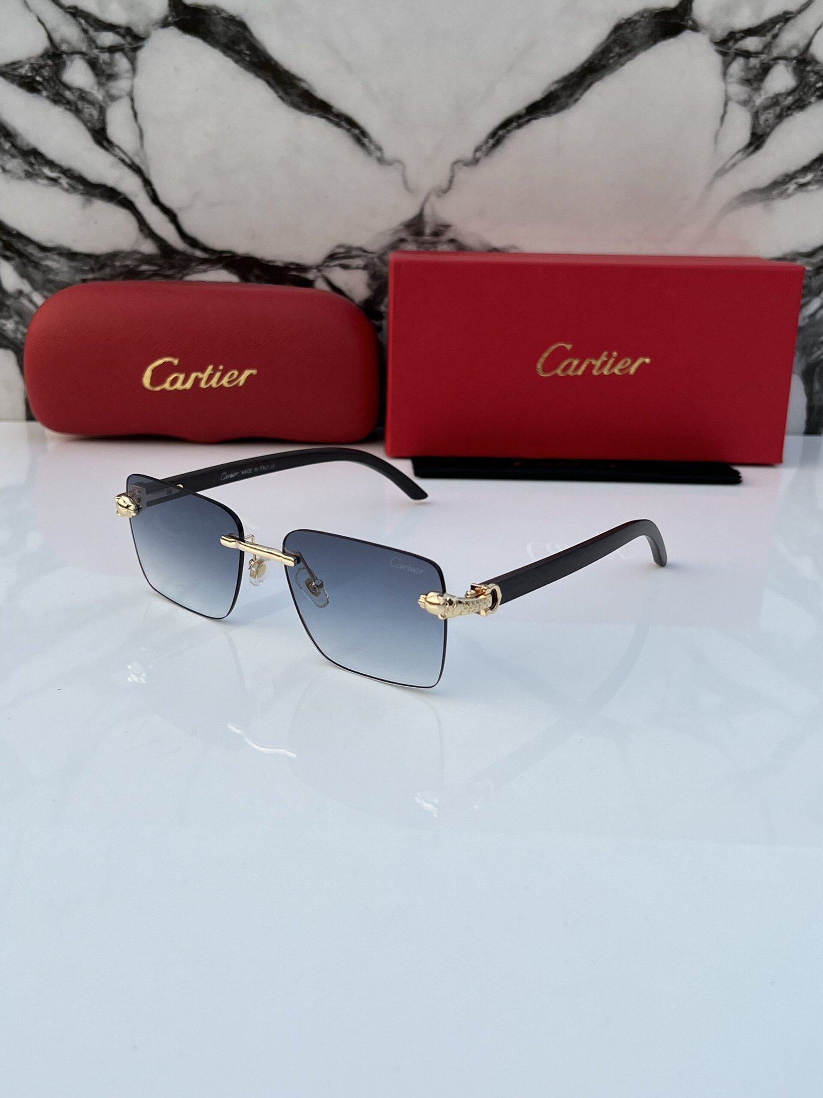 Cartier 3060 Gold Blue Shaded Sunglasses