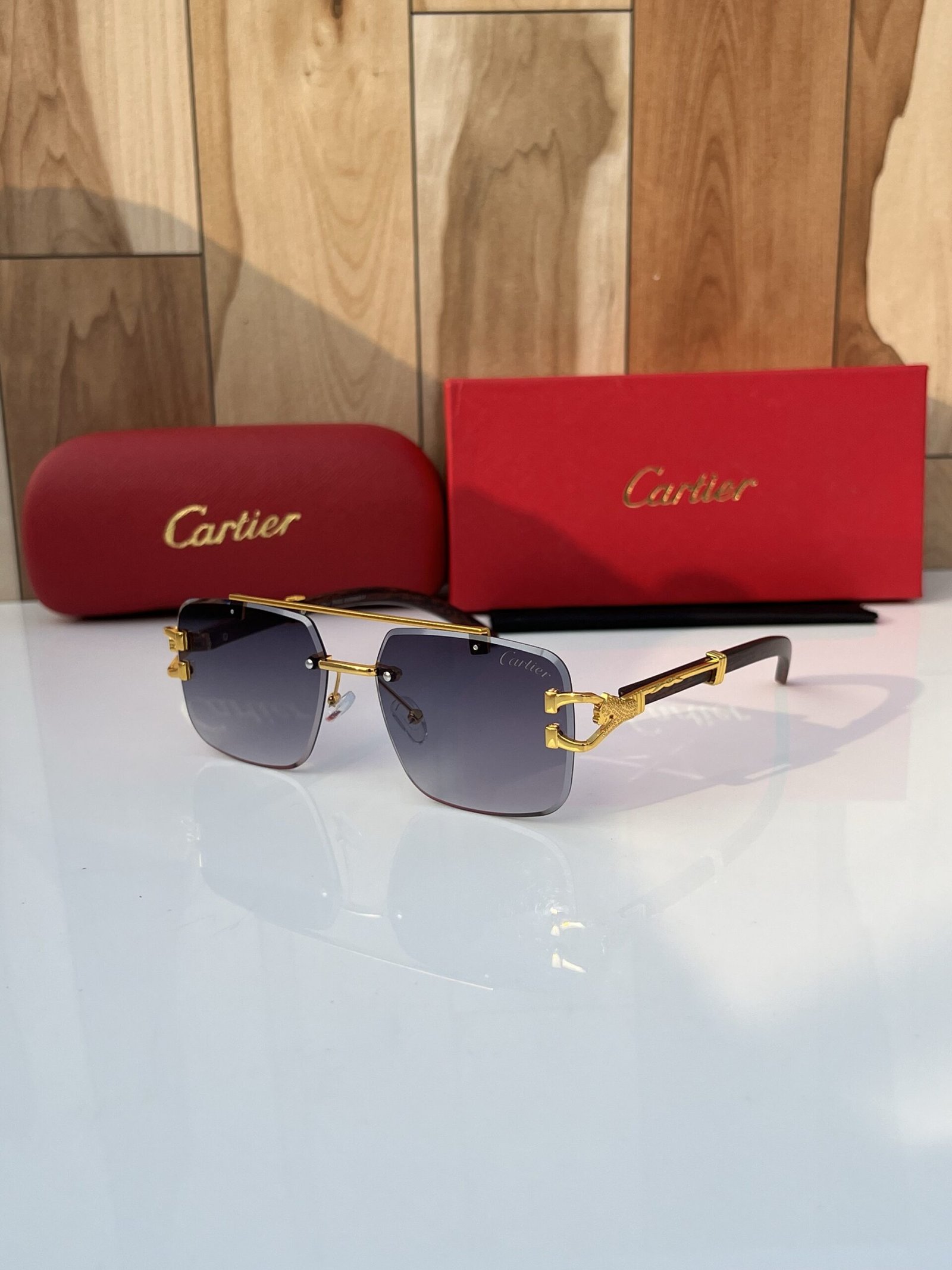 Cartier 9063 Gold Black Shaded Sunglasses